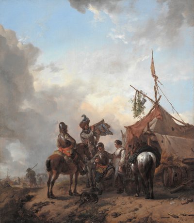Soldiers Carousing with a Serving Woman Outside a Tent by Philips Wouwerman